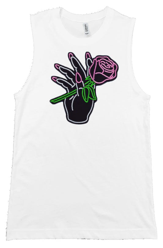 White Neon Rose Muscle Tank